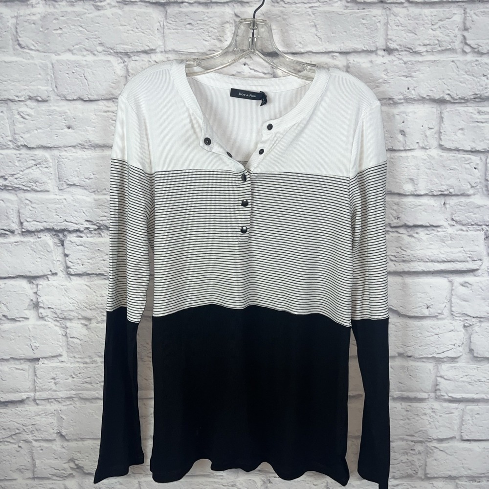 Doe & Rae Women's NWT Casual Colorblock Ribbed Stretch Henley Top Size Large